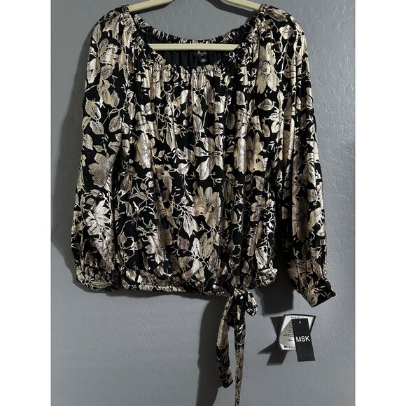 MST Women's Floral Metallic-Chiffon Balloon-Sleeve Top Size M NWT - Picture 2 of 7